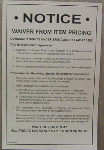 Notice waiver from item pricing