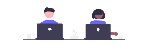 illustration of two people behind laptops