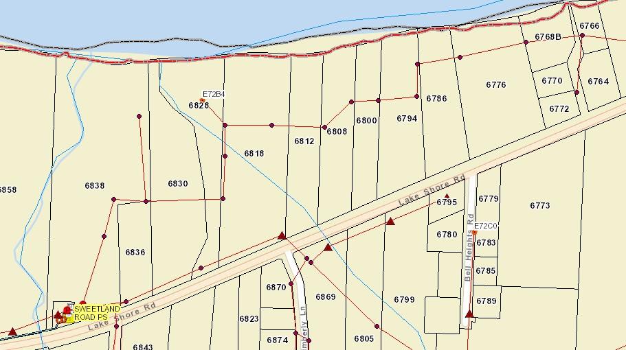 Map of parcels near the Sweetland pumping station in the Town of Evans