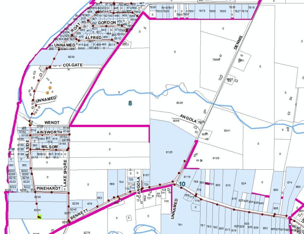 map showing parcels in the town of evans set for smoke testing in the next few days