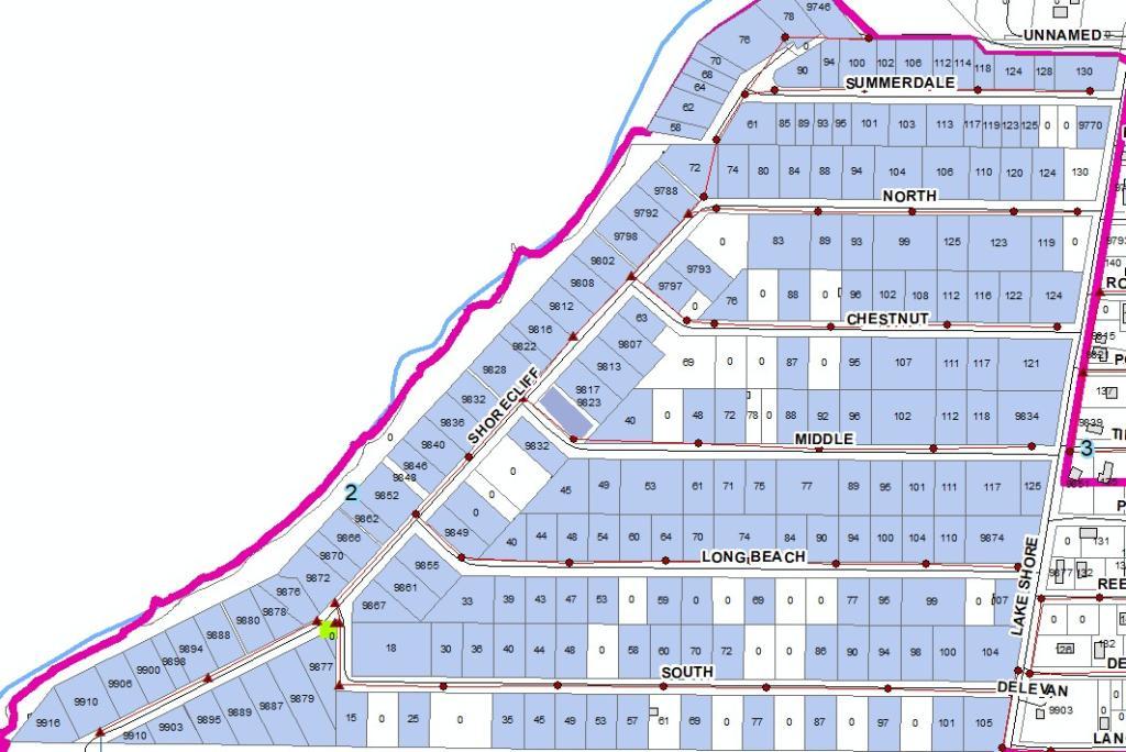map showing parcels in the town of evans set for smoke testing in the next few days