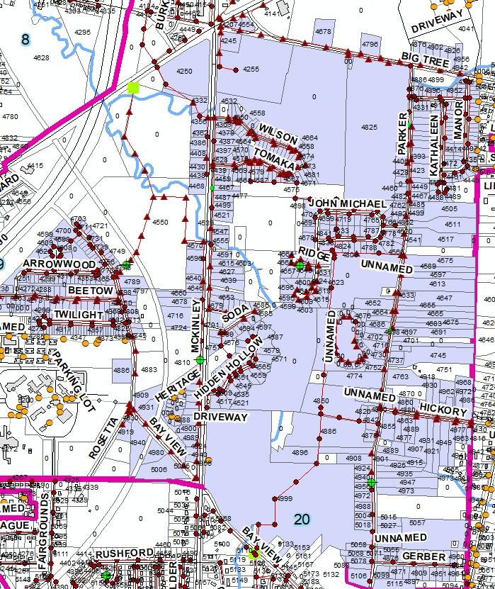 Map showing parcels being smoke tested in Hamburg New York