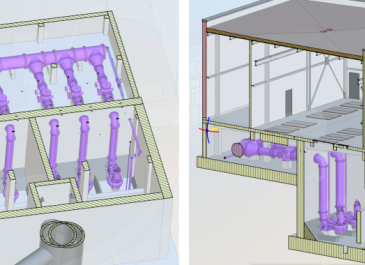 Effluent submersible pumping station schematics (facing north and northeast)