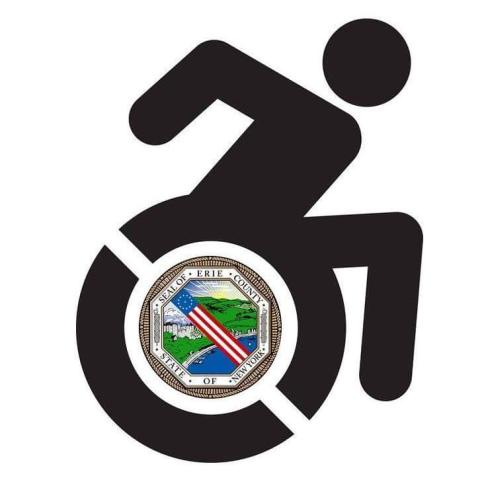Active wheelchair logo with Erie County seal inside wheel