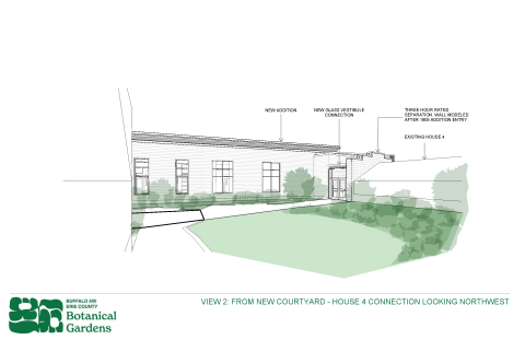 3d image view 2 - view of proposed courtyard and expansion from conservatory looking northwest