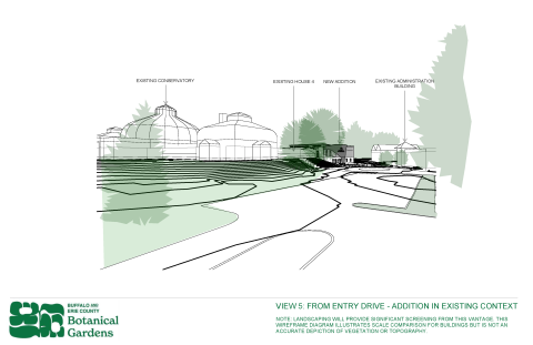 3d image view 5 - view of proposed expansion entrance from existing parking lot entrance looking west