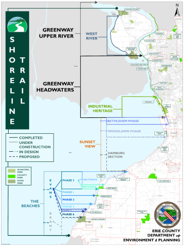 Map of Shoreline Trail sections with development status