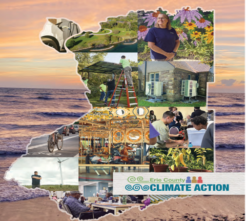 Erie County Community Climate Action Plan, a mural of photos in the shape of Erie County