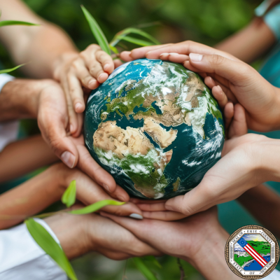 Many hands holding a realistic globe.