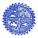 Environmental management council logo. A blue sunflower divided into quarters with a symbol in each. Symbols in clockwise order: a person, a fish, trees, and a cloud.