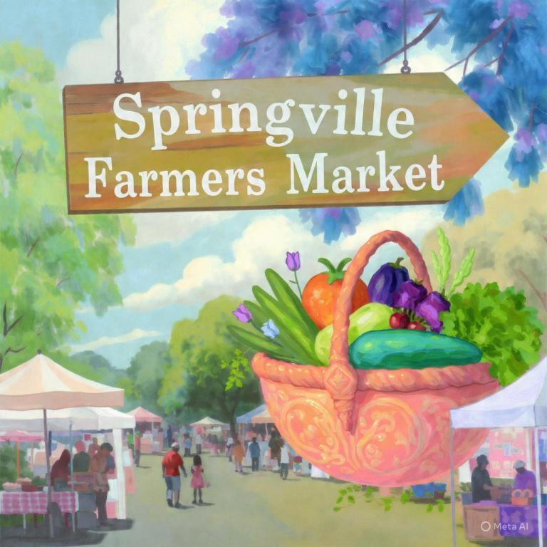 illustration farmers market with people and produce