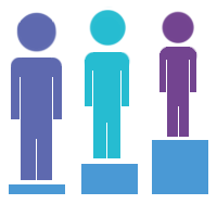 Equity graphic with three icons of people at different heights