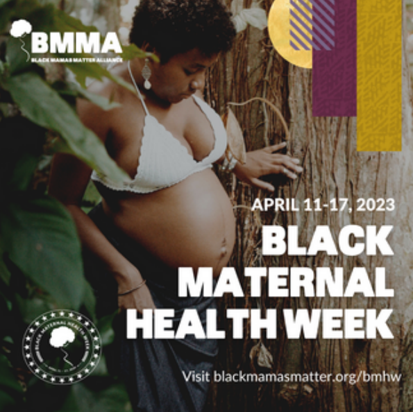 Black Maternal Health Week - Visibly pregnant woman with exposed belly.