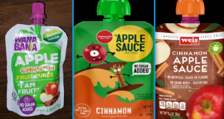 Product packaging from WanaBana, Schnucks and Weis cinnamon applesauce packets