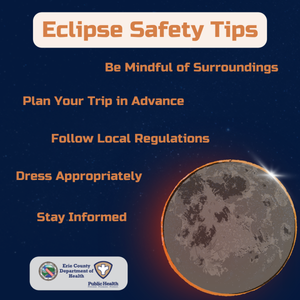 Eclipse safety - be mindful of surroundings, plan trips in advance, stay informed