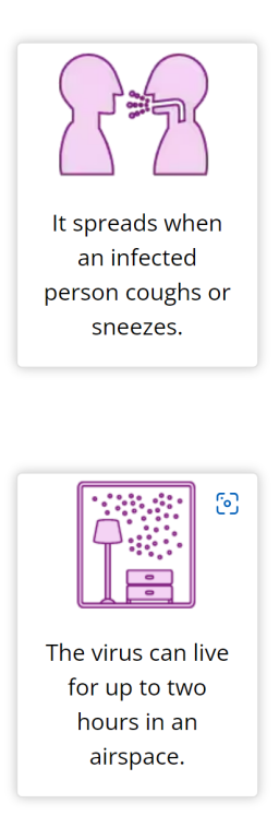 Measles spreads when an infected person coughs or sneezes.  The virus can live for up to two hours in an airspace.