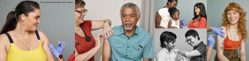 Medically accurate photos of individuals receiving a vaccination, photo credit Heather Hazzan Self Magazine