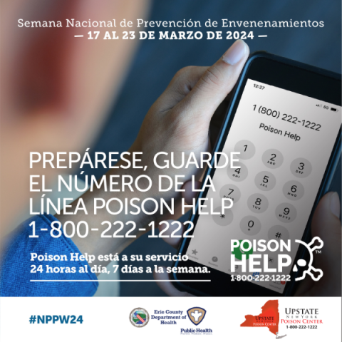 Prepárase, guarde el número de la línea poison help, 1-800-222-1222