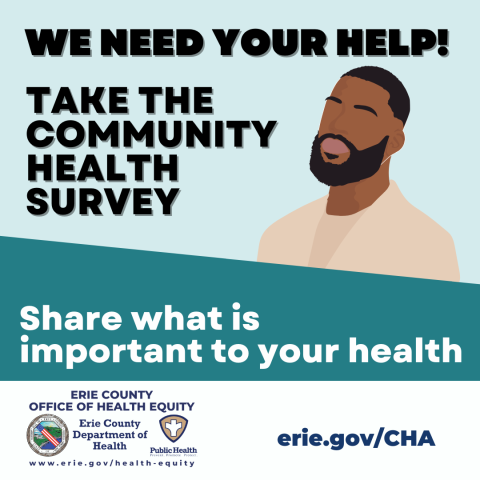 Take the Community Health Survey, with a graphic of a man with a beard