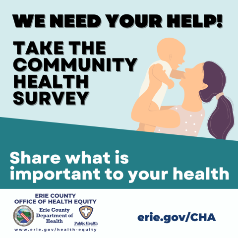 Take the Community Health Survey, with a graphic of a mother and infant child