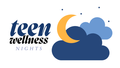 Teen Wellness Nights Logo (text and crescent moon with clouds)