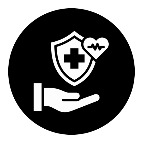Hand holding medical cross logo and a heart graphic