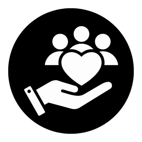 Hand holding 3 people behind a heart