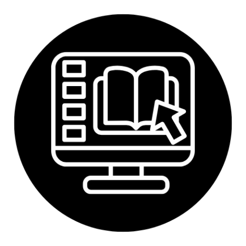 Computer displaying picture of book (with mouse cursor over it) and boxes/tiles