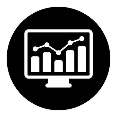 Graphic of computer displaying bar and line charts