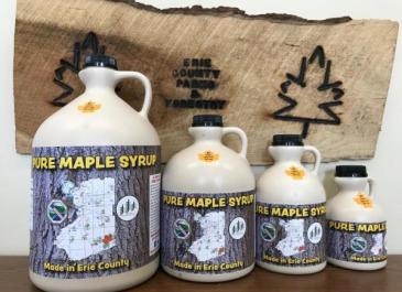 Maple syrup is produced at the Erie County Bureau of Forestry and available for sale at the Parks Office downtown.