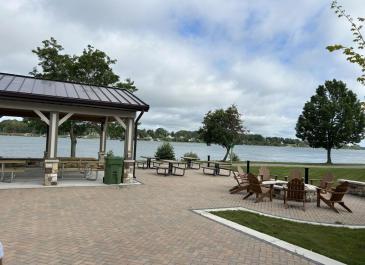 Isle View Park new shelter and fire pit area by the river
