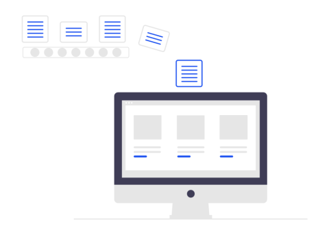 screen with documents dropping in from above and shown on the screen