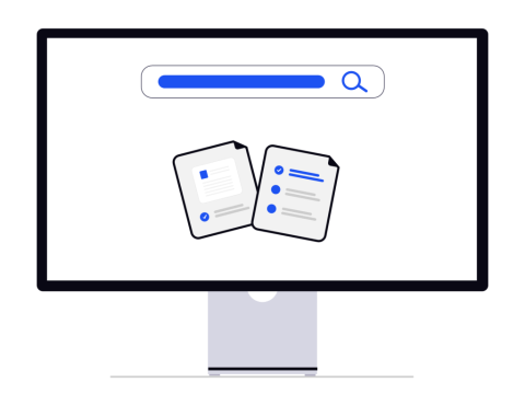screen showing documents and a search bar