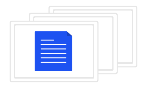 row of overlapping screens with a document on them