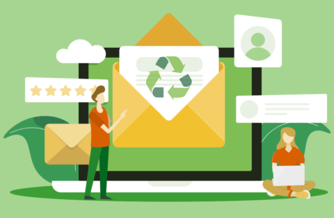 A graphic of a recycling-themed email on a computer screen.