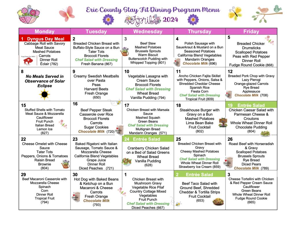 Stay Fit Dining April 2024 Calendar