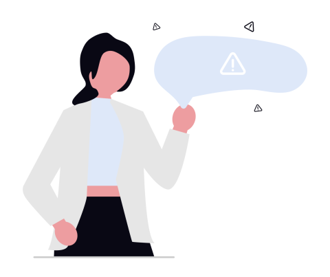 person with a warning sign in a thought bubble